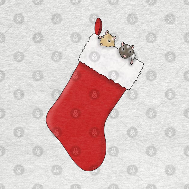 Two cute gerbils in red Christmas stocking by Becky-Marie